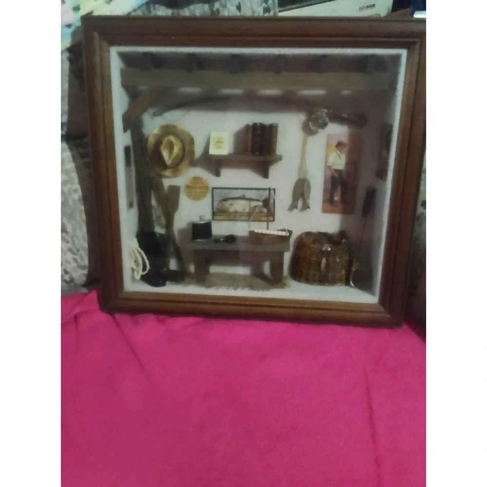 Minnesota Trout Fishing Shawdow Box Wood Framed Cabinet Demensions Are 15